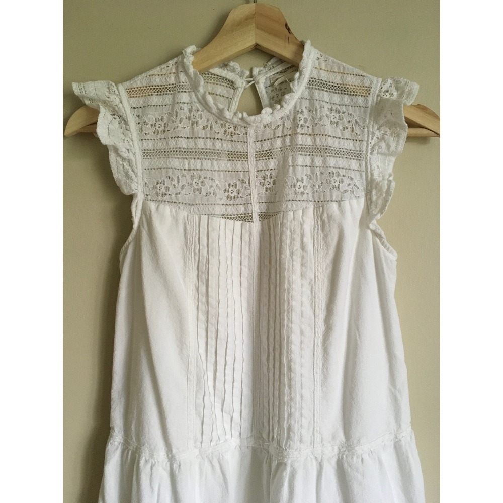 Altar'd State White Lace Pintuck Sleeveless Tiered Boho Mini Dress Medium - Picture 6 of 11